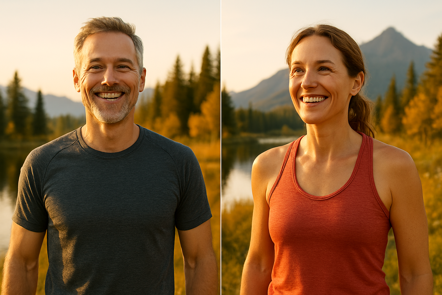 Active middle-aged man and woman benefiting from hormone optimization therapy in Ontario