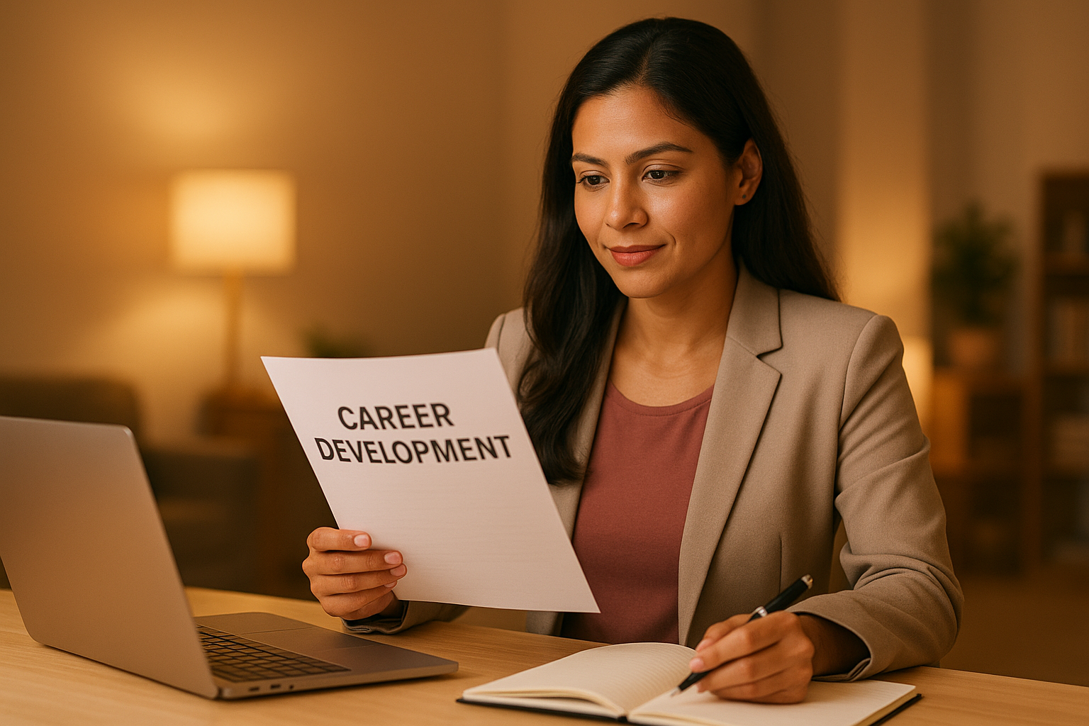 Employee reviewing HR career development resources and planning next steps