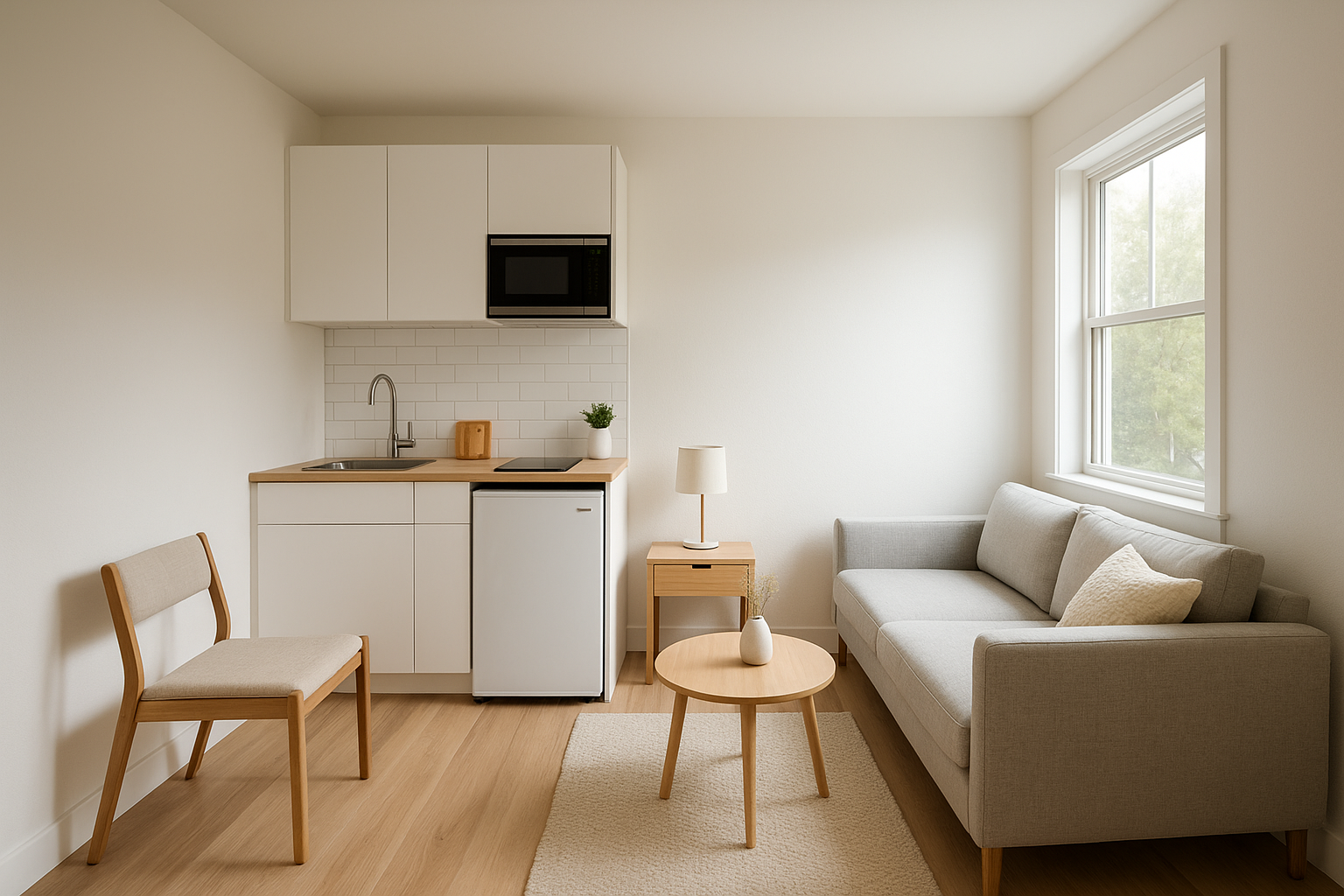 Finished interior of a junior accessory dwelling unit built by a Los Angeles design-build contractor