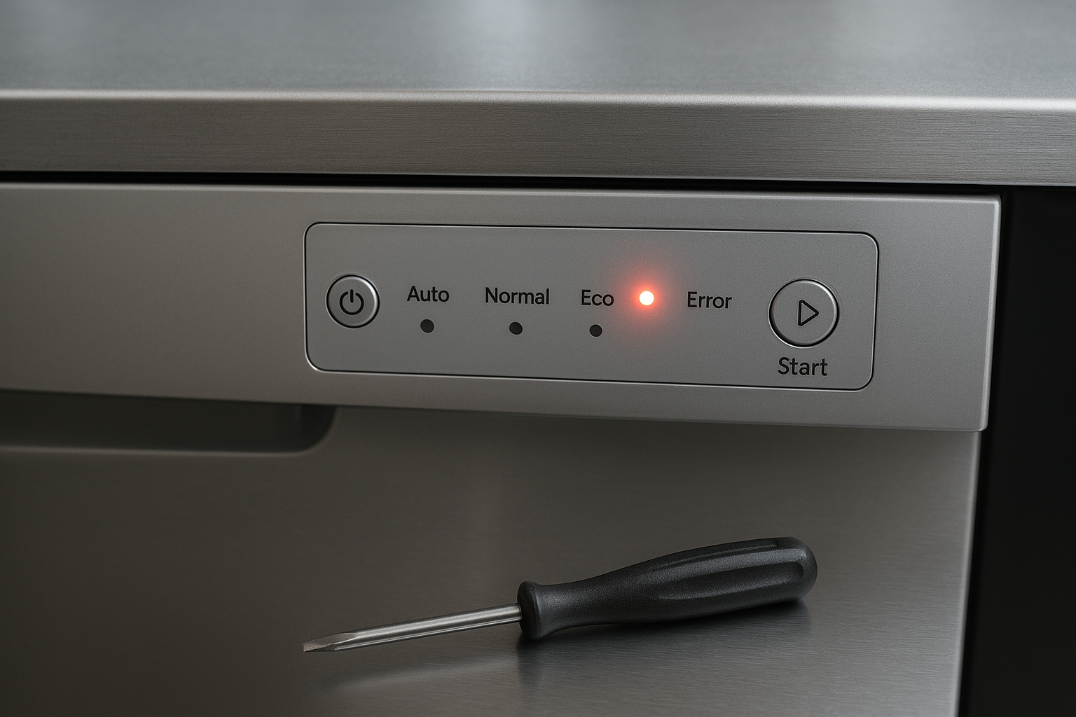 Close-up of a dishwasher error light indicating a problem that needs repair
