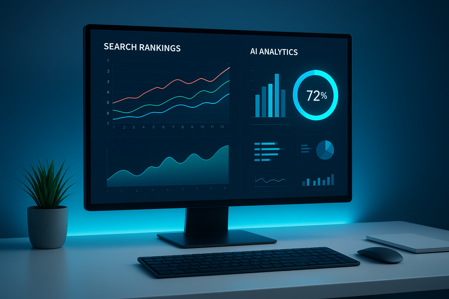 Dashboard showing cutting-edge SEO automation analytics and ranking trends