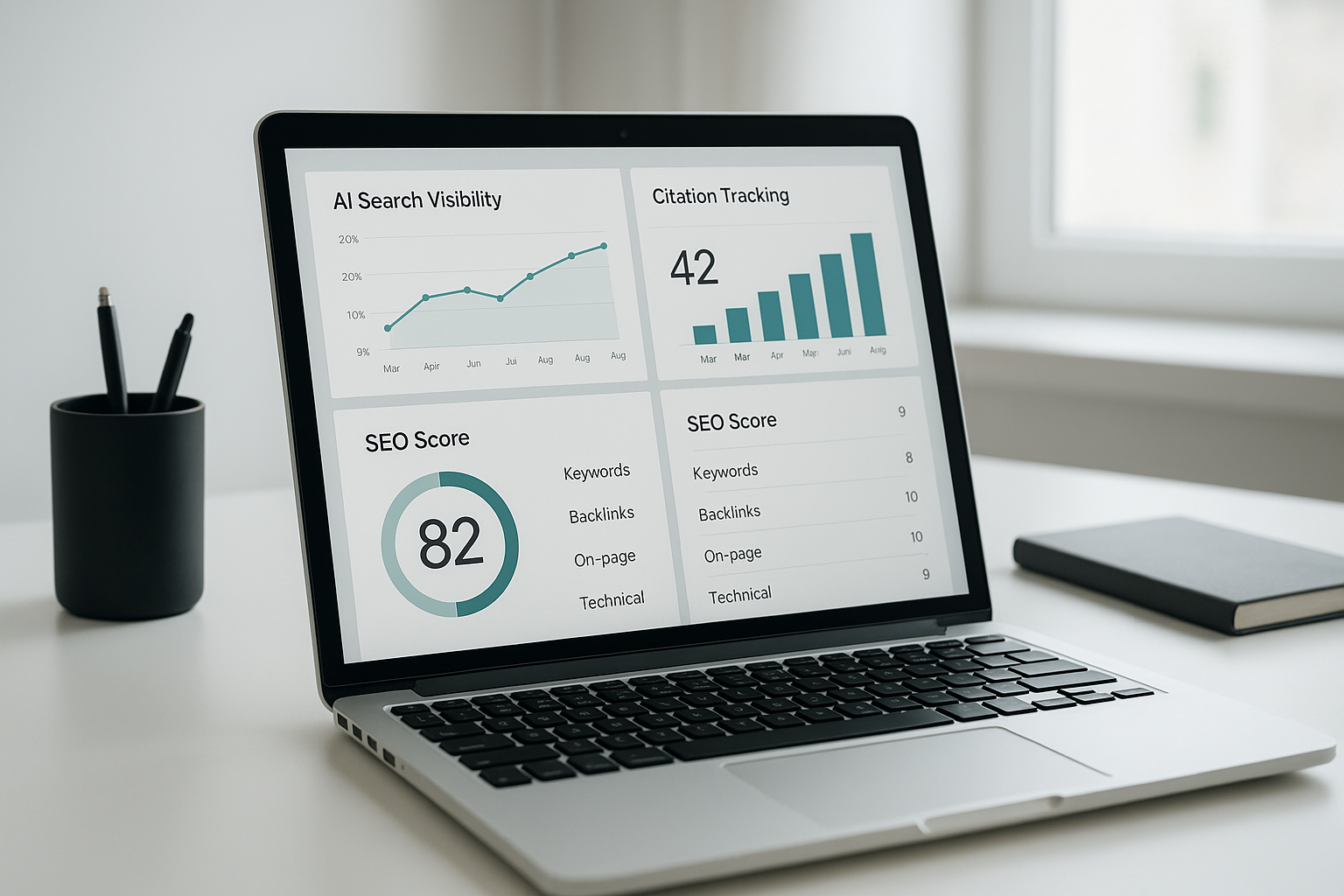 Dashboard displaying search visibility AI tools tracking rankings and AI citations