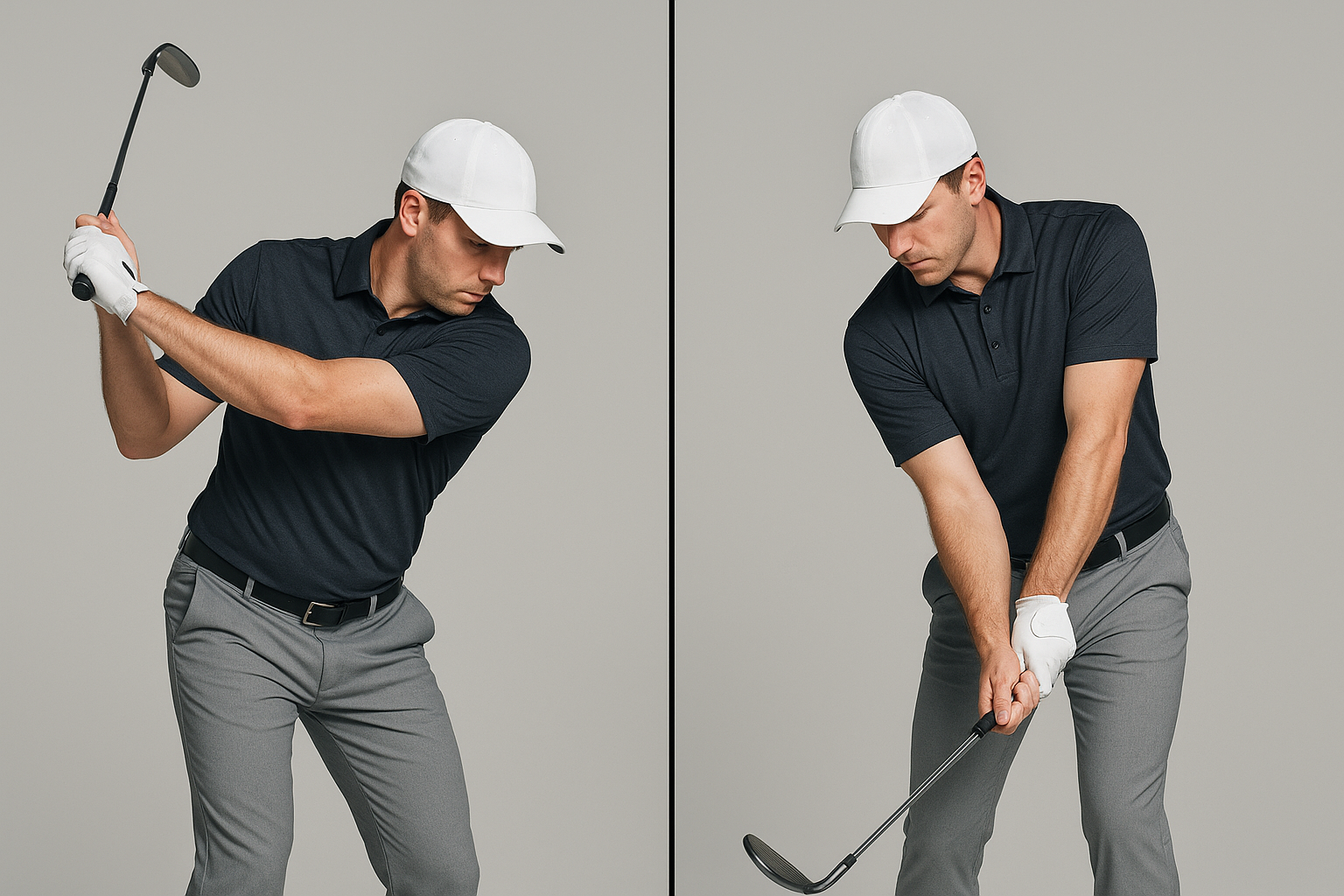 Side-by-side comparison of golf swing positions used in personalized coaching evaluation