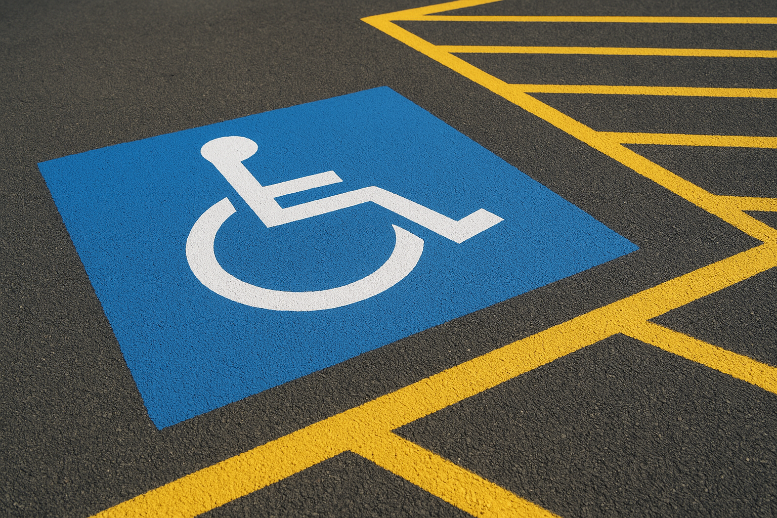 ADA accessible parking stall with International Symbol of Accessibility and access aisle markings in a Dallas TX commercial lot