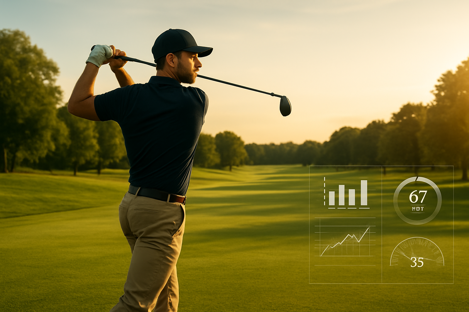 Golfer completing a swing follow-through after a golf swing diagnostics evaluation