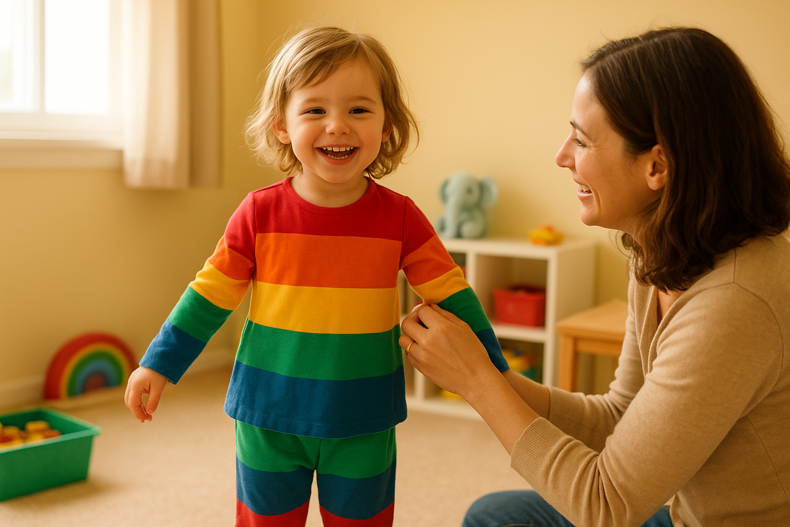Child trying on a rented outfit from a kids clothing subscription box