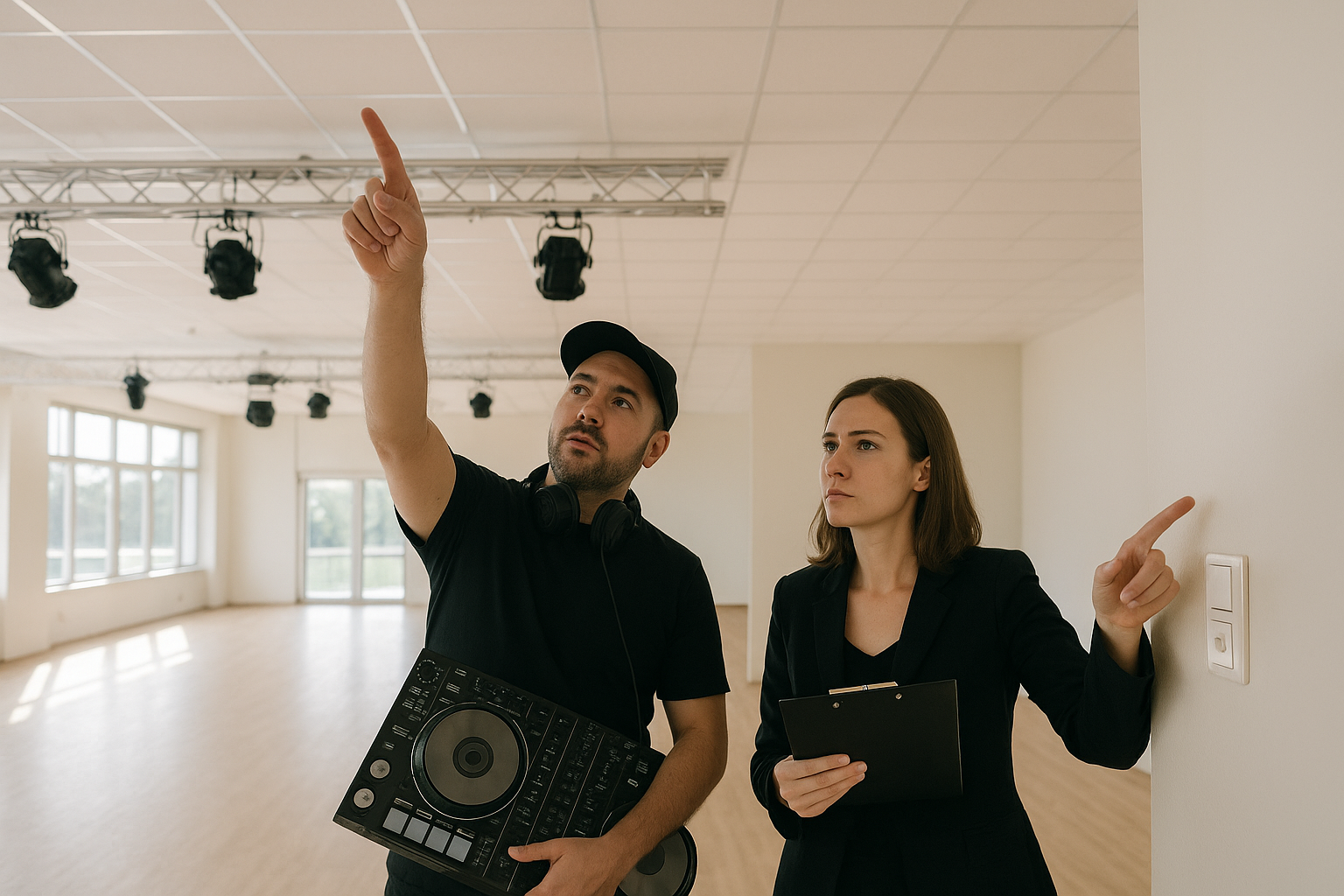 DJ conducting an in-person venue walk-through before a private event in Evansville
