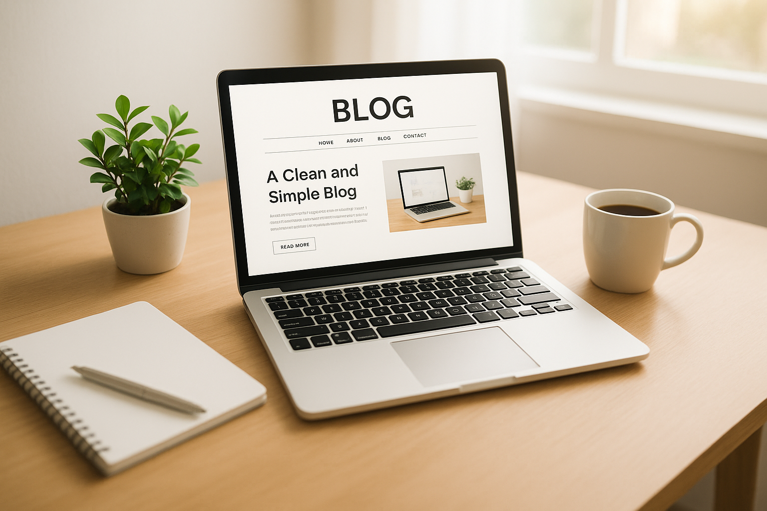 Person setting up how can i start a blog on a laptop in a bright home office