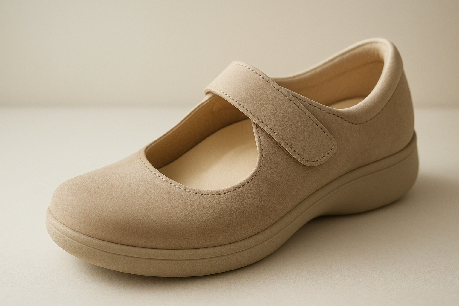 Orthopedic footwear for foot pain showing built-in arch support and cushioned sole