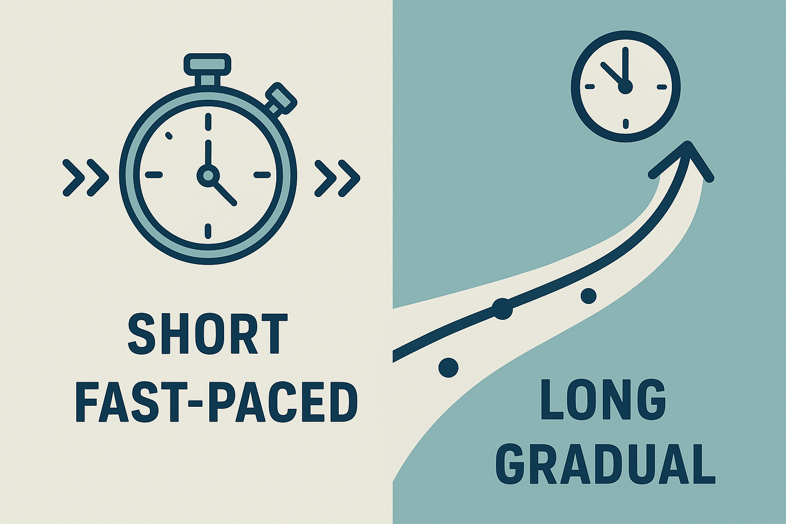 Side-by-side comparison illustration of a short trial timeline versus a long-term SEO contract timeline