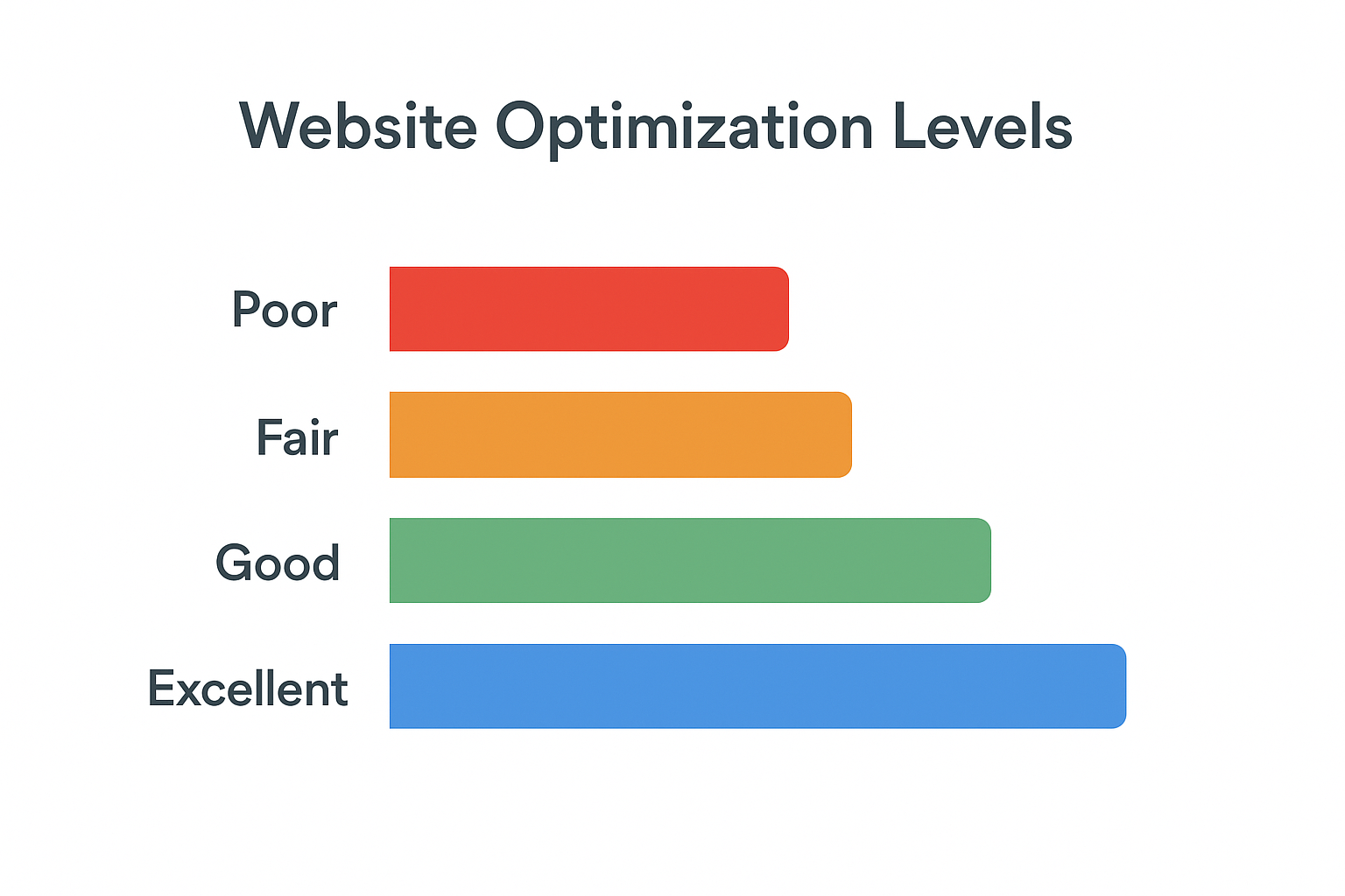 Bar chart showing SEO score ranges from poor to excellent with color-coded performance tiers