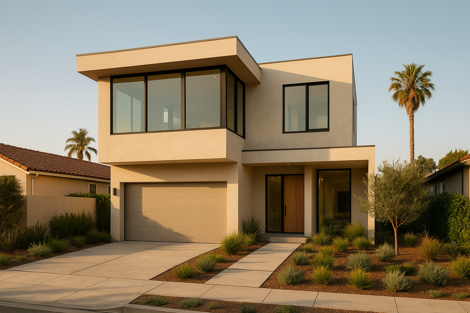 Second story ADU addition built above an attached garage in a Southern California neighborhood