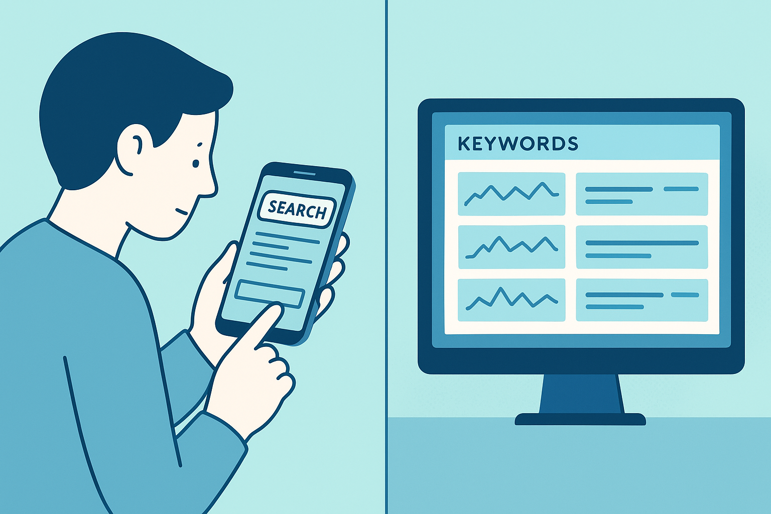Comparison illustration of manual keyword checking versus automated rank tracking software