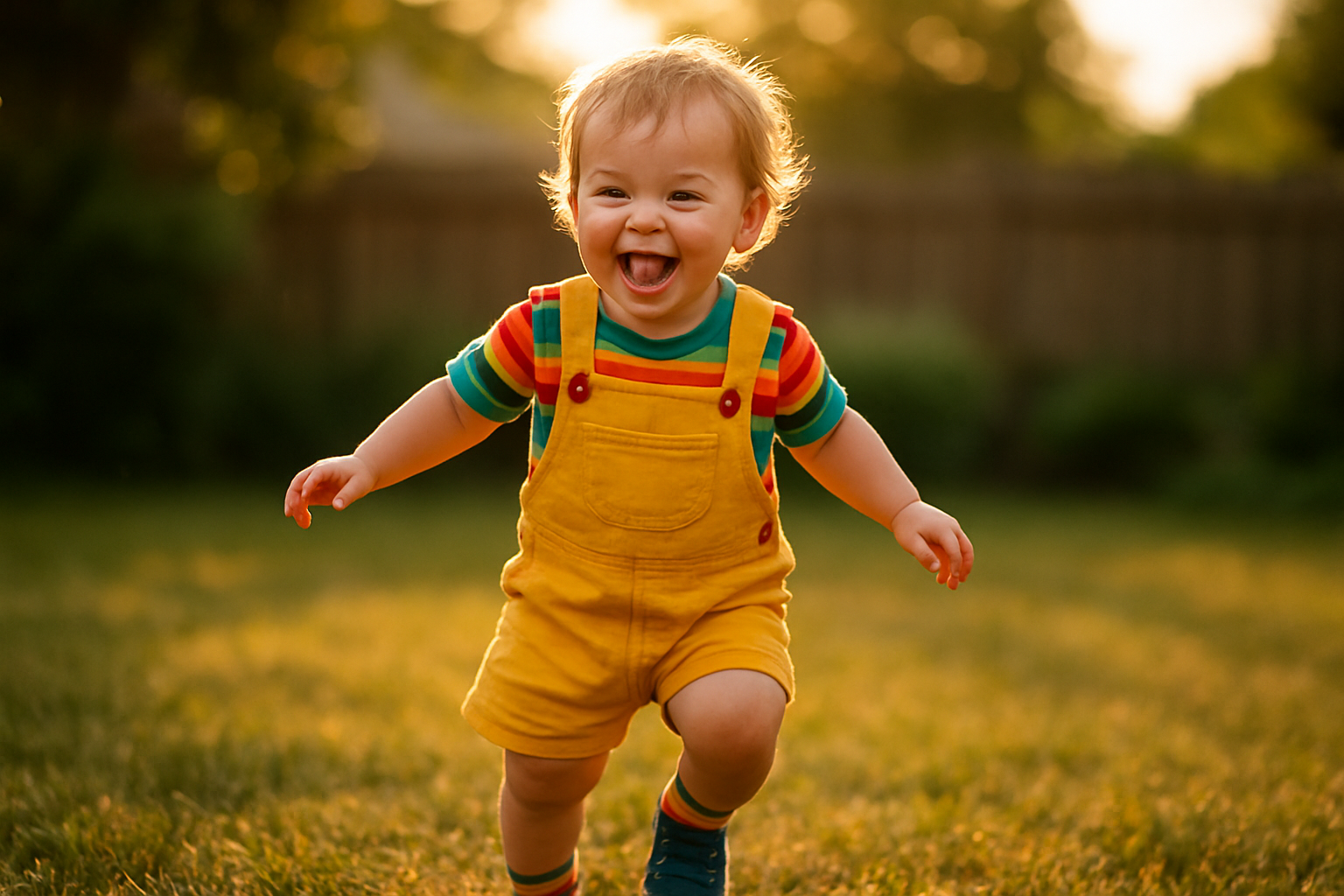 Toddler wearing a durable rented outfit from a kids clothing rental service while playing outdoors