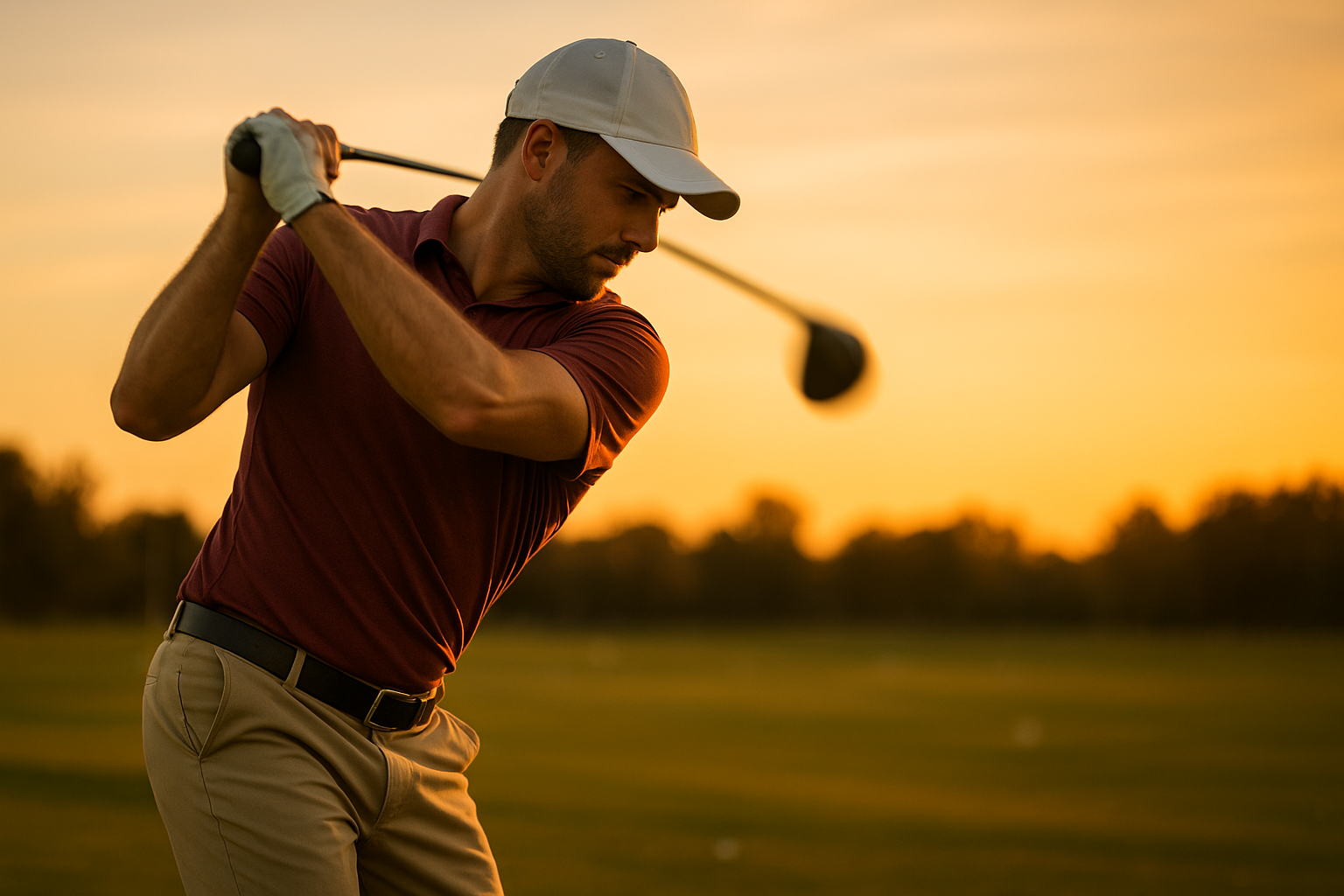 Golfer applying swing correction techniques during a driving range practice session