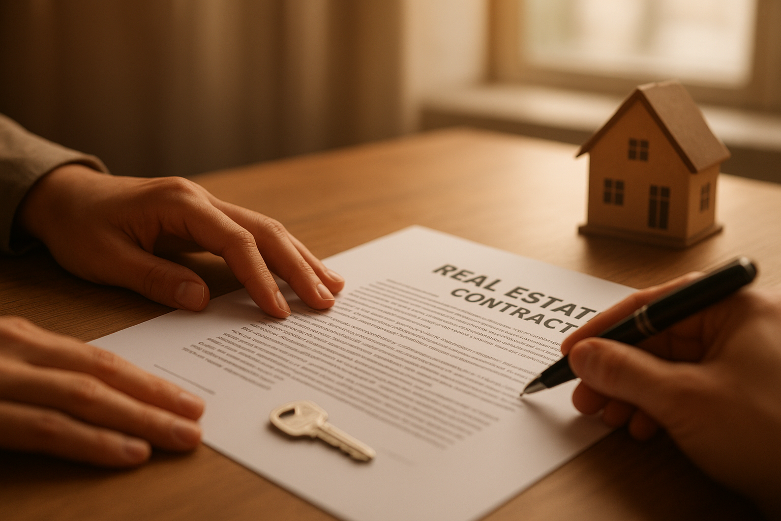 Buyer and agent reviewing a real estate contract during a home purchase