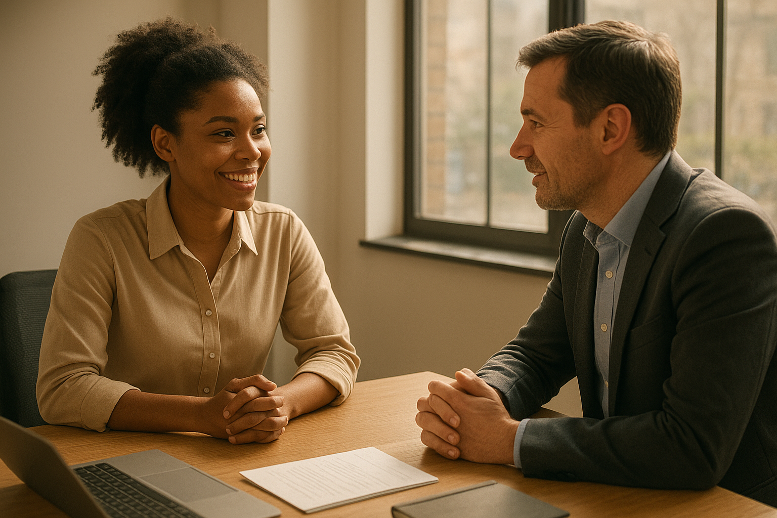Manager and employee discussing retention strategies for high performers during a one-on-one meeting