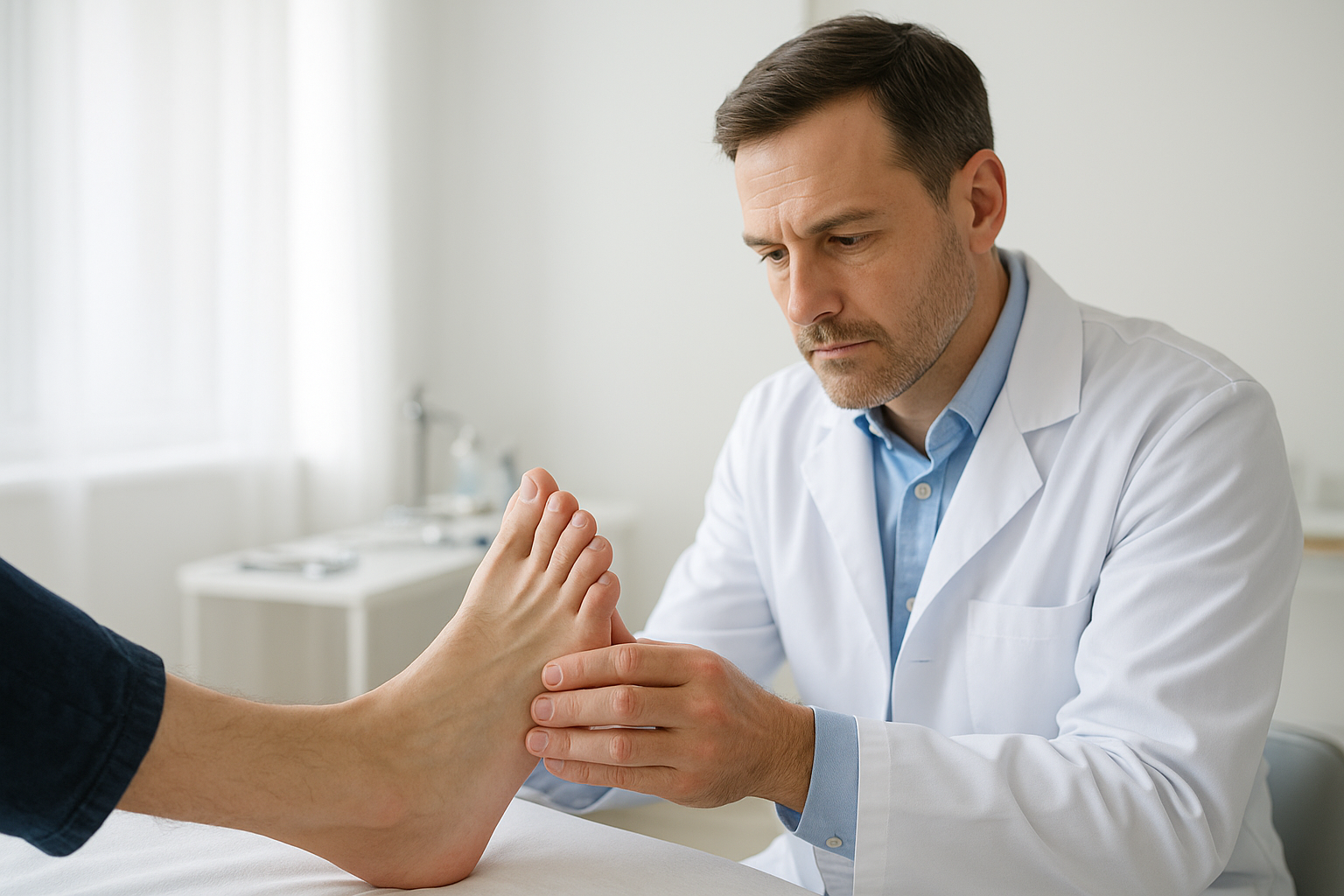 Podiatrist assessing a patient's foot before recommending custom orthotic devices