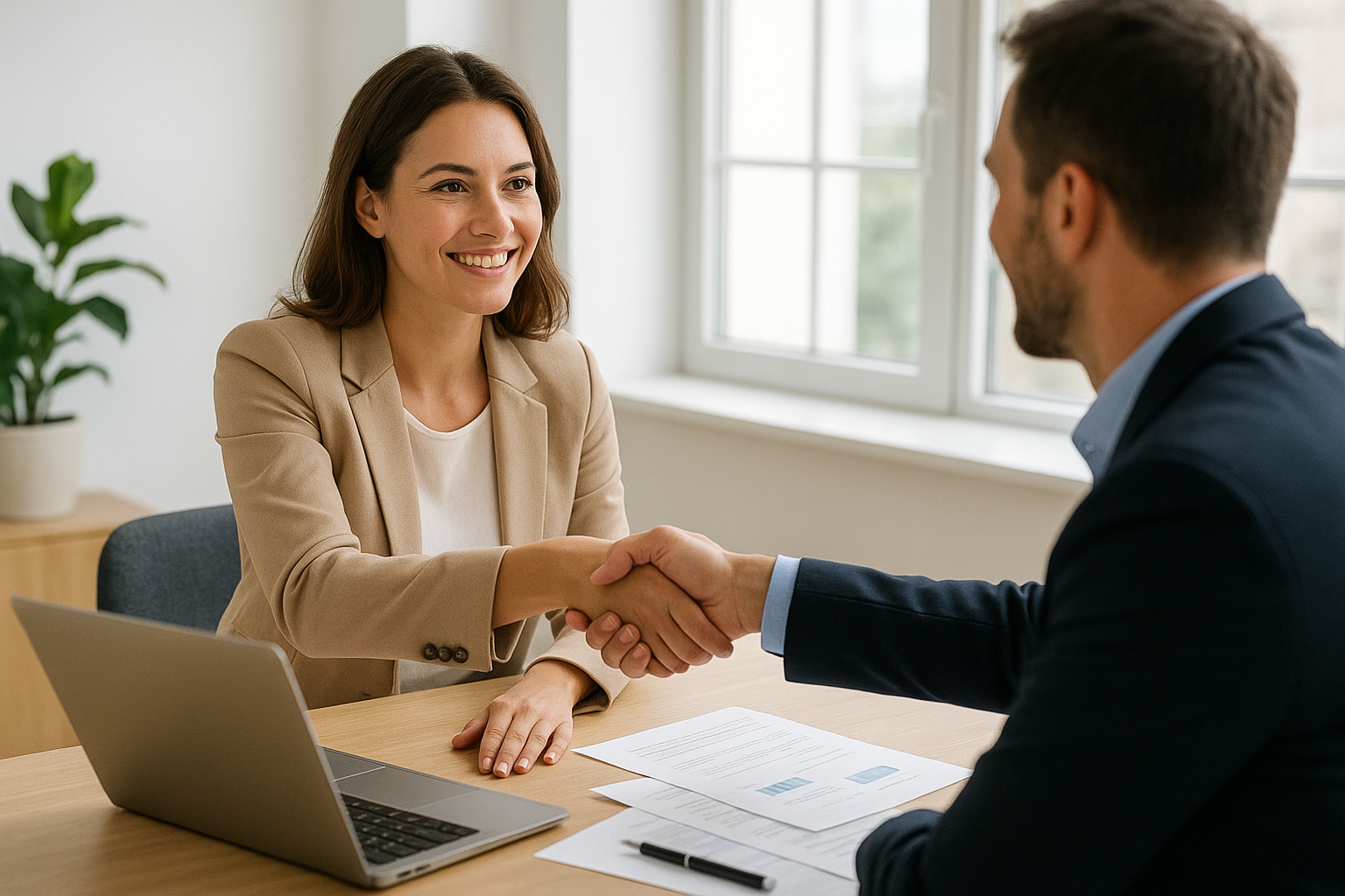 Small business owner finalizing loan terms with a lender