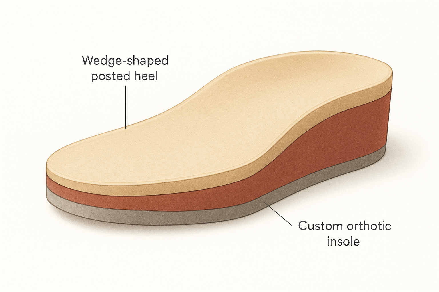 Cross-section diagram of a posted heel wedge inside a custom orthotic insole