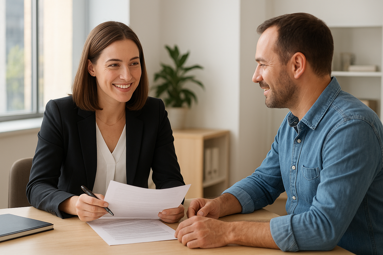 HR professional helping a small business owner with outsourcing HR activities