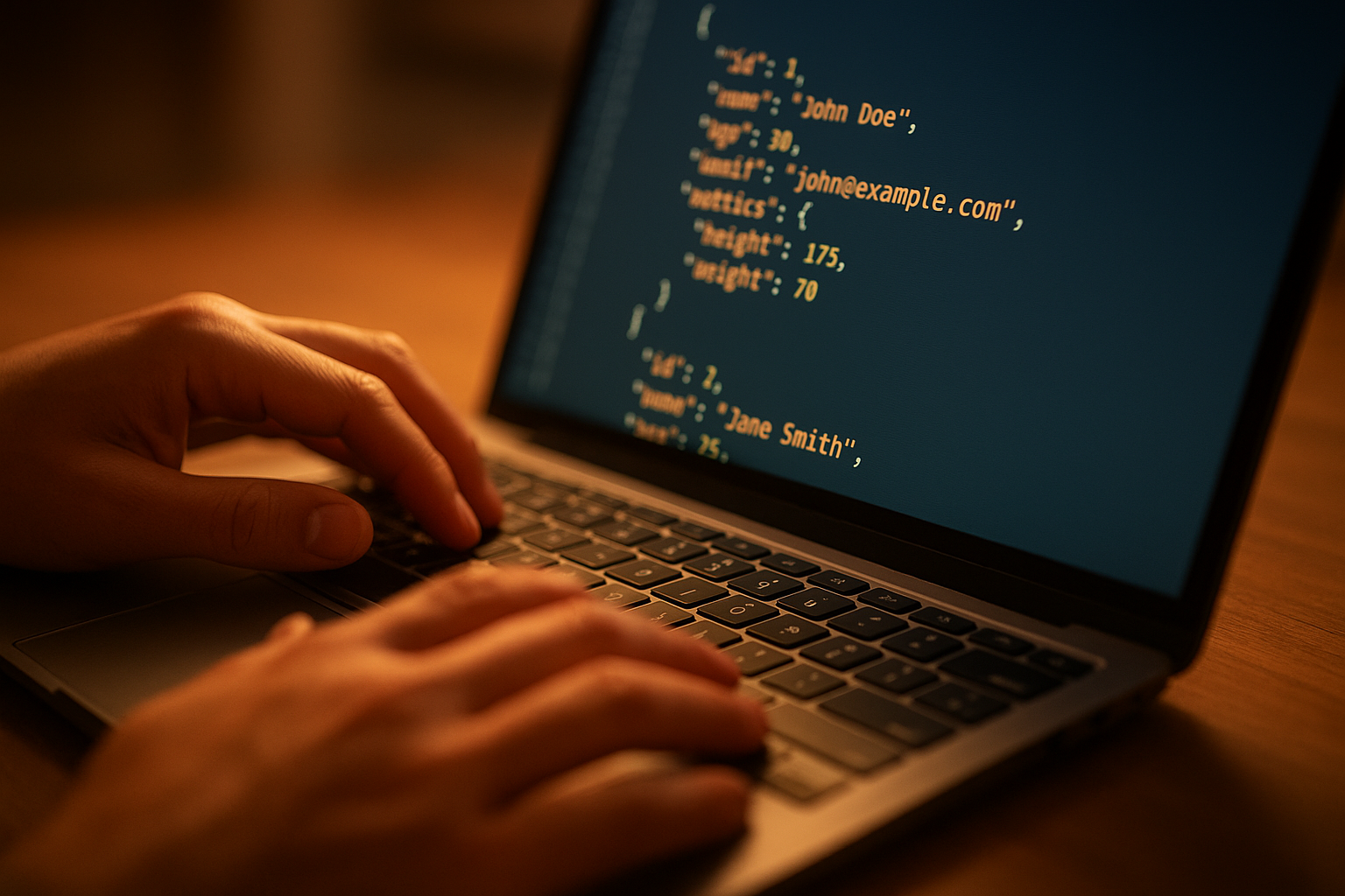 Close-up of structured data schema markup code displayed on a laptop screen