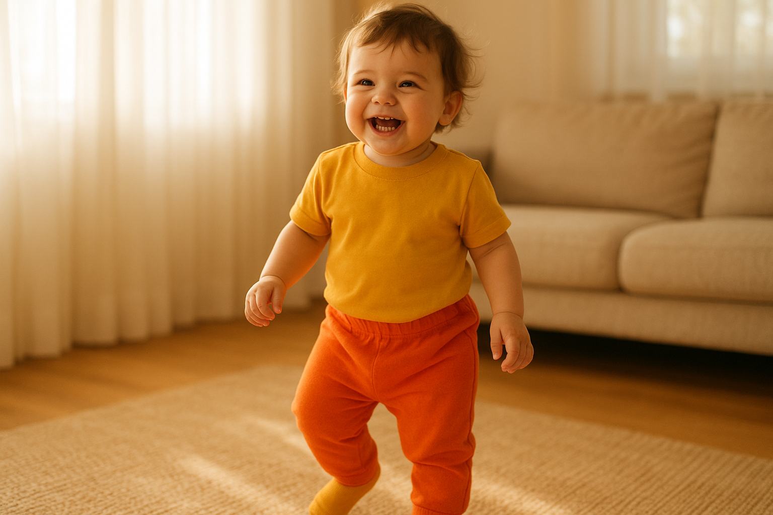 Happy toddler wearing a coordinated outfit from a children's clothing subscription service