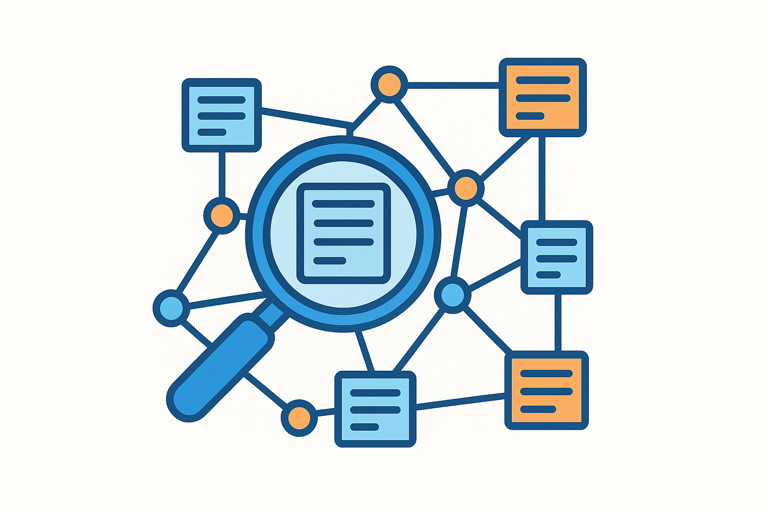 Abstract illustration of a search engine discovering website pages through a structured site map network