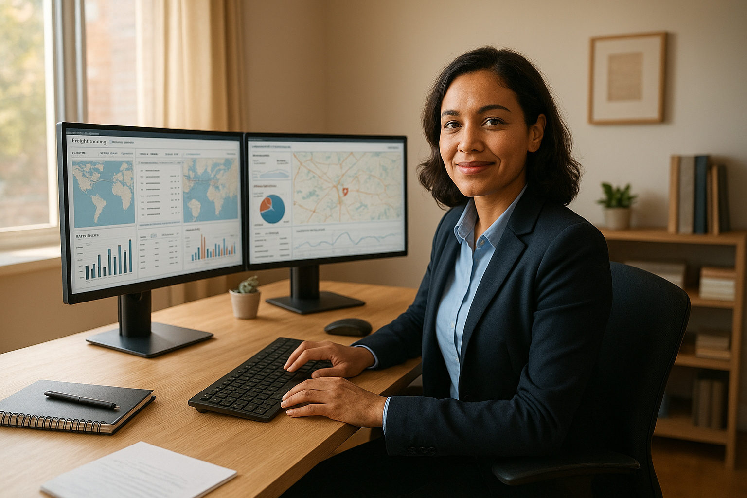 Independent freight agent managing shipments and customer accounts from a home office