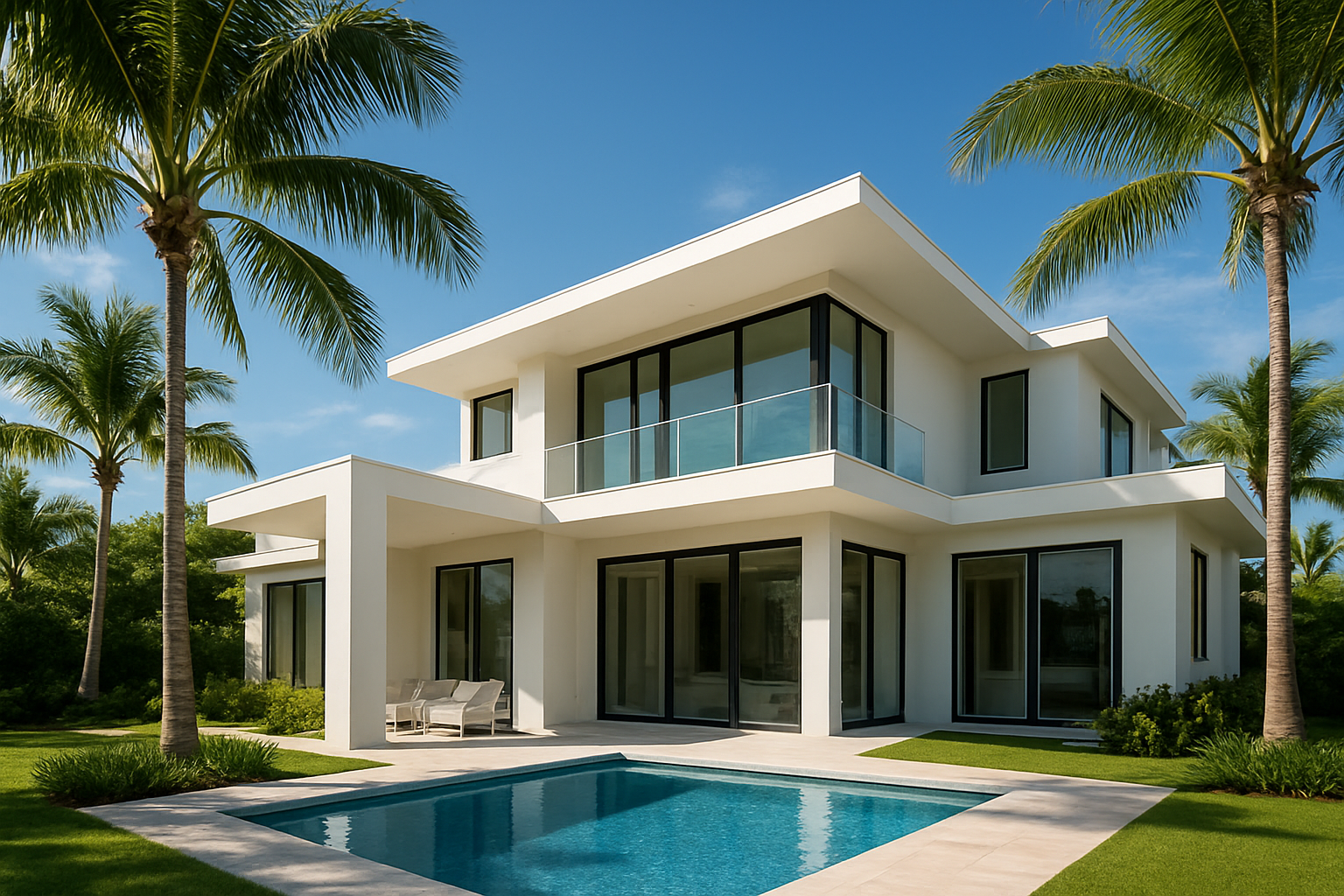 Modern South Florida luxury home exterior representing Miami homes for sale in a coastal neighborhood