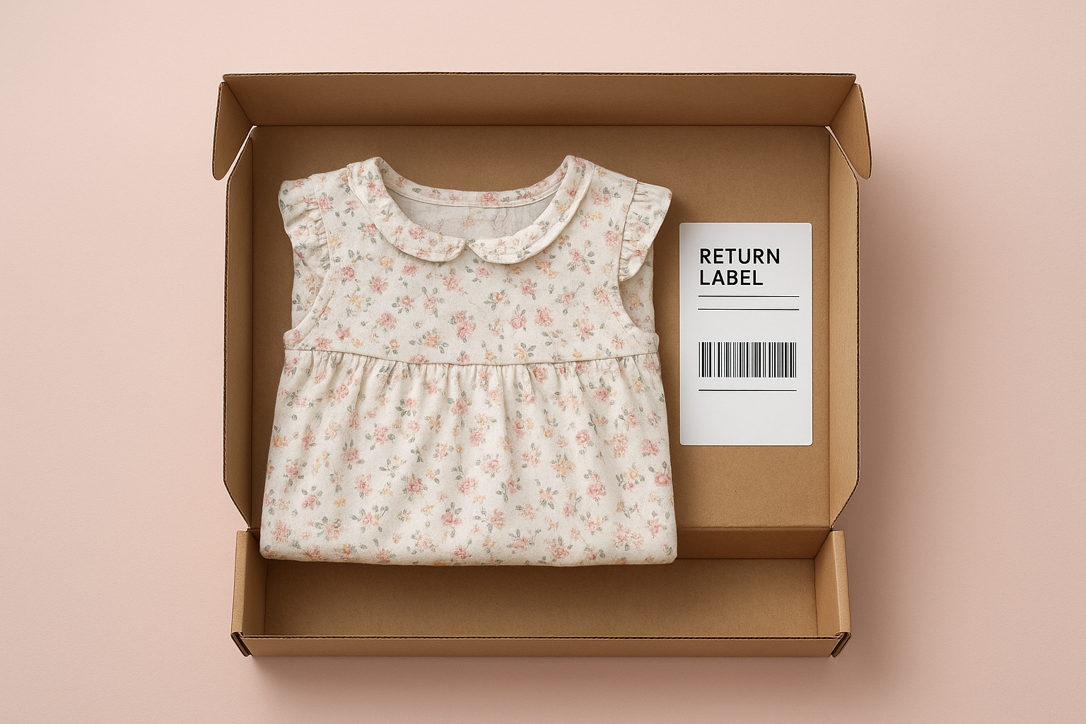 Rented toddler dress neatly packed in a shipping box ready for return