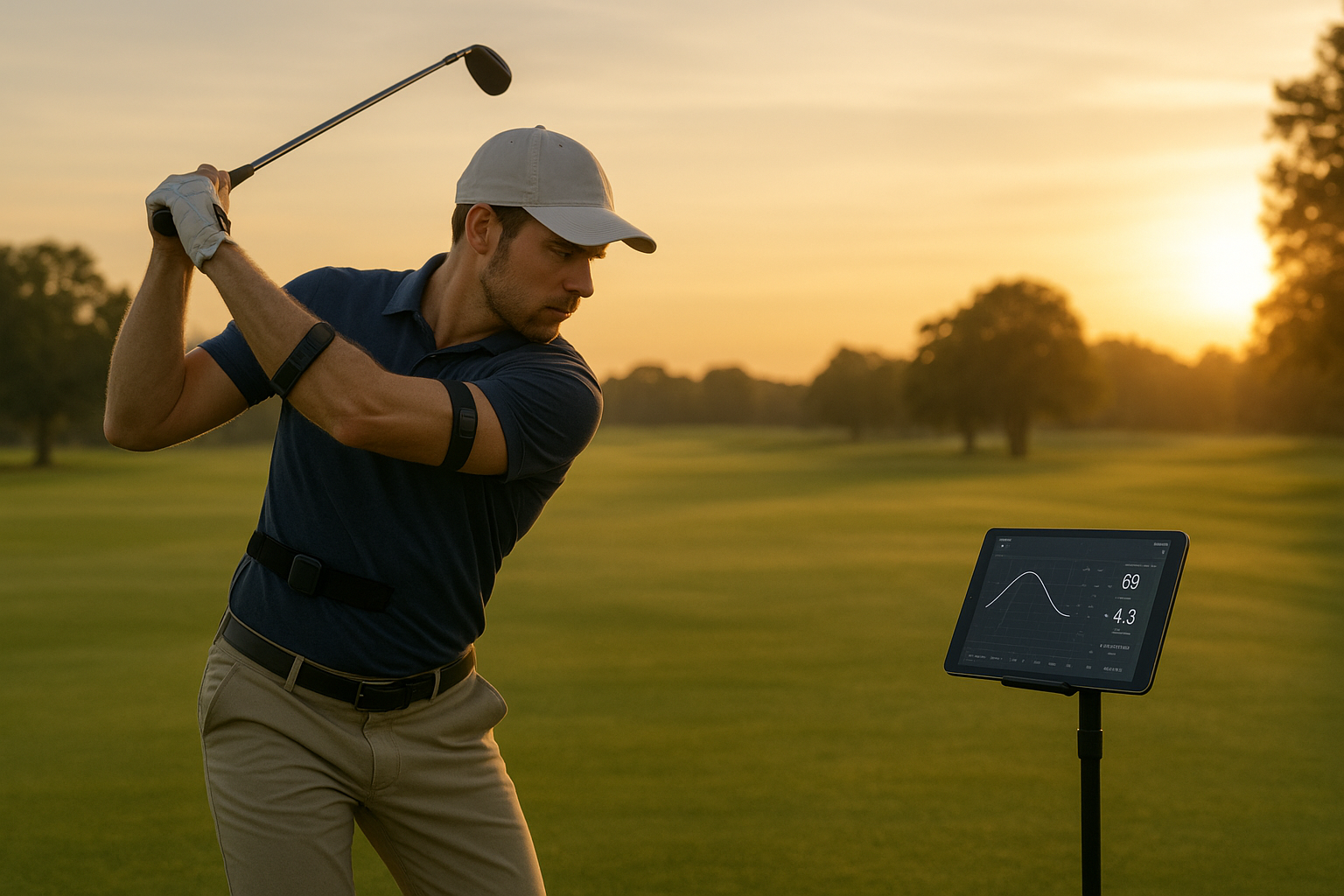 Golfer training outdoors with wearable sensors as part of high-level golf training program