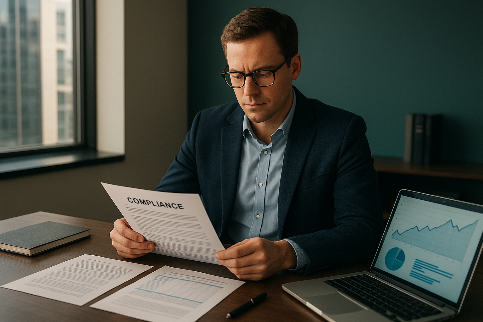 Accountant reviewing waivered service providers accounting mn compliance documents at a Minneapolis office desk