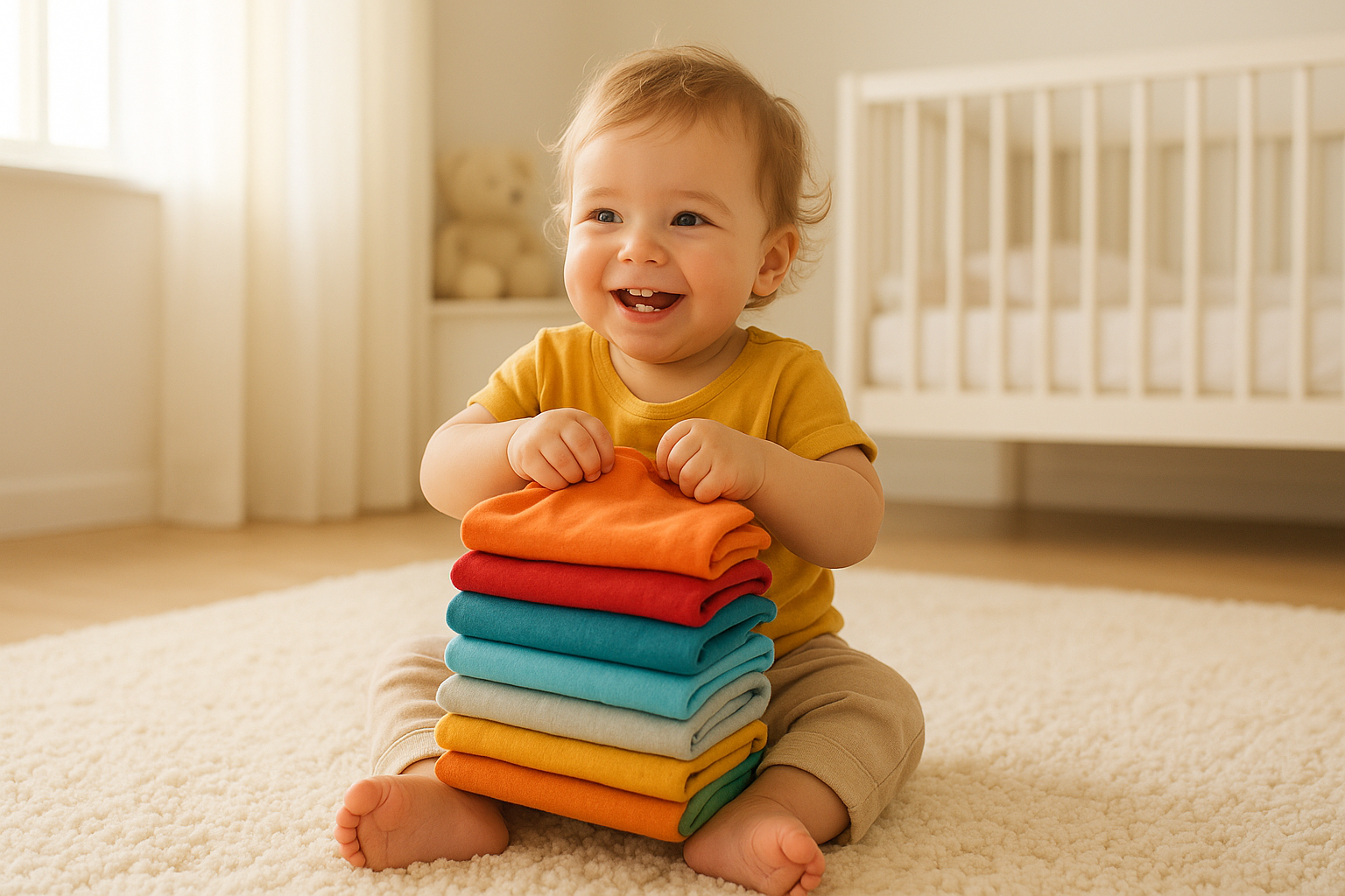 Toddler exploring a rotating bundle from a versatile kids clothing subscription