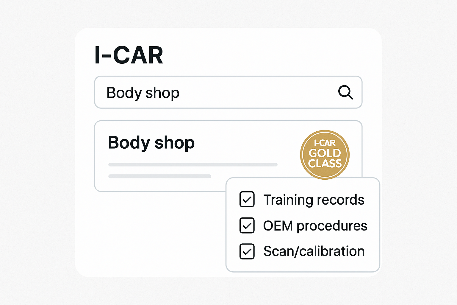 Illustration of steps to verify an I-CAR certified body shop status