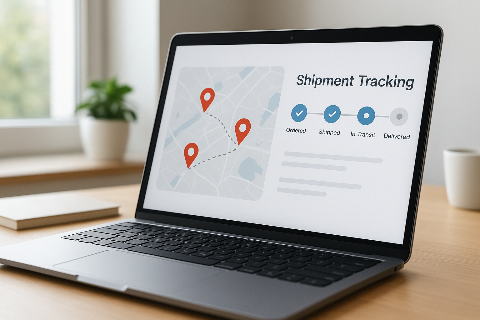 Laptop screen displaying an air freight shipment status timeline similar to united cargo tracking