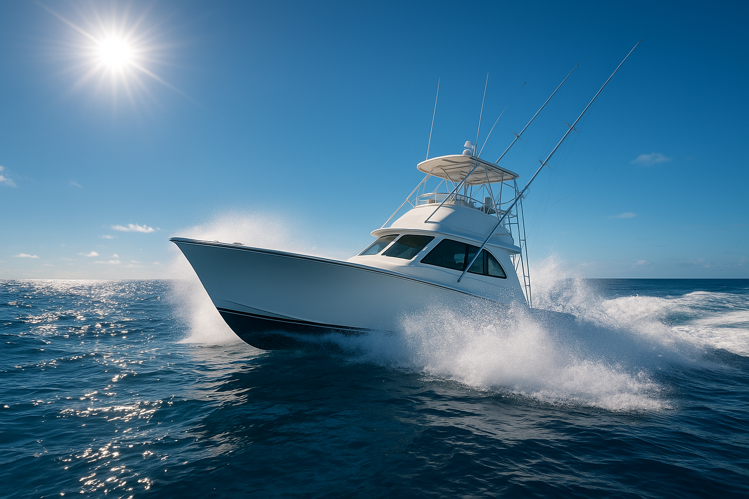 Offshore charter boat heading toward open water on a Gulf Stream fishing trip