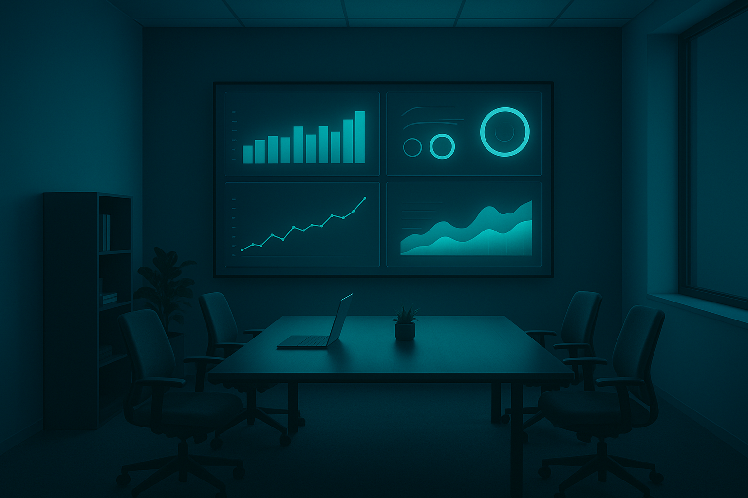 Digital agency team monitoring AI solutions for digital agencies dashboard on a large screen