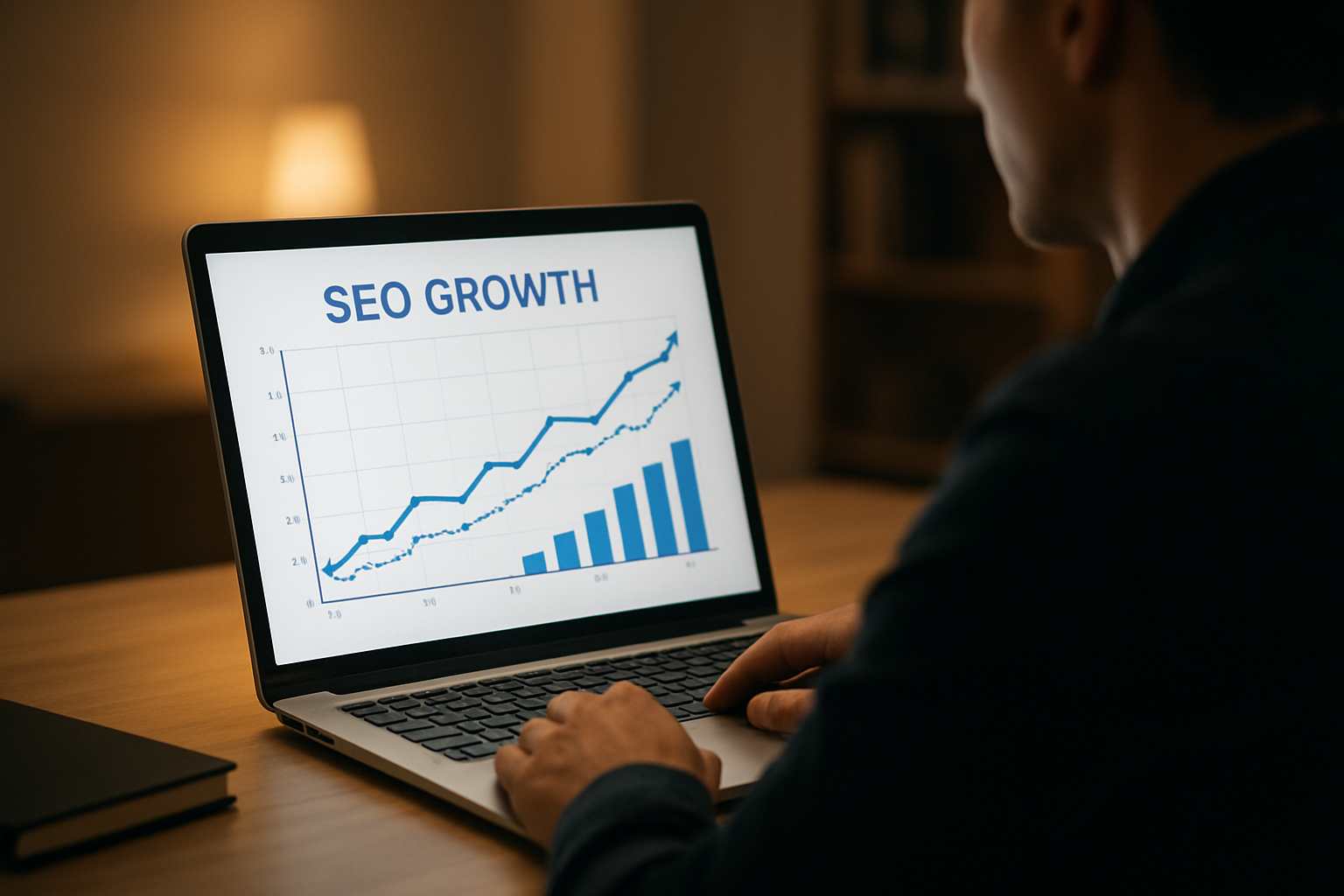 SEO professional reviewing organic traffic growth charts to improve website ranking metrics