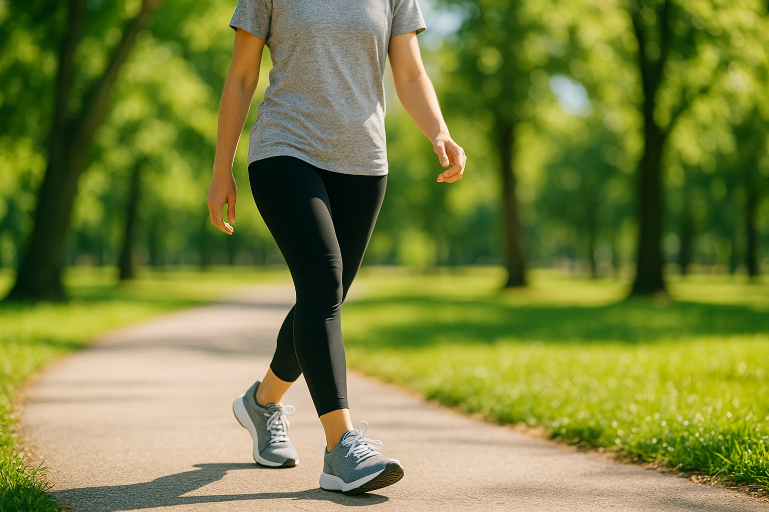 Person walking comfortably outdoors after switching to supportive orthotic footwear
