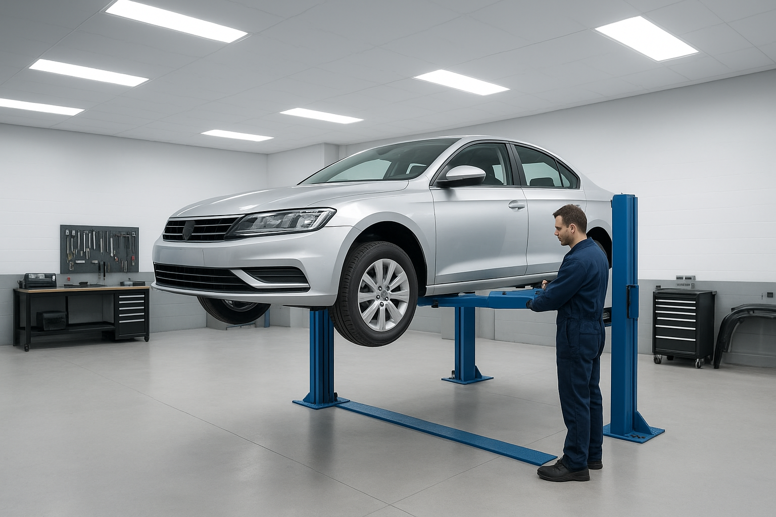 Technician inspecting a vehicle during vehicle restoration Brea service