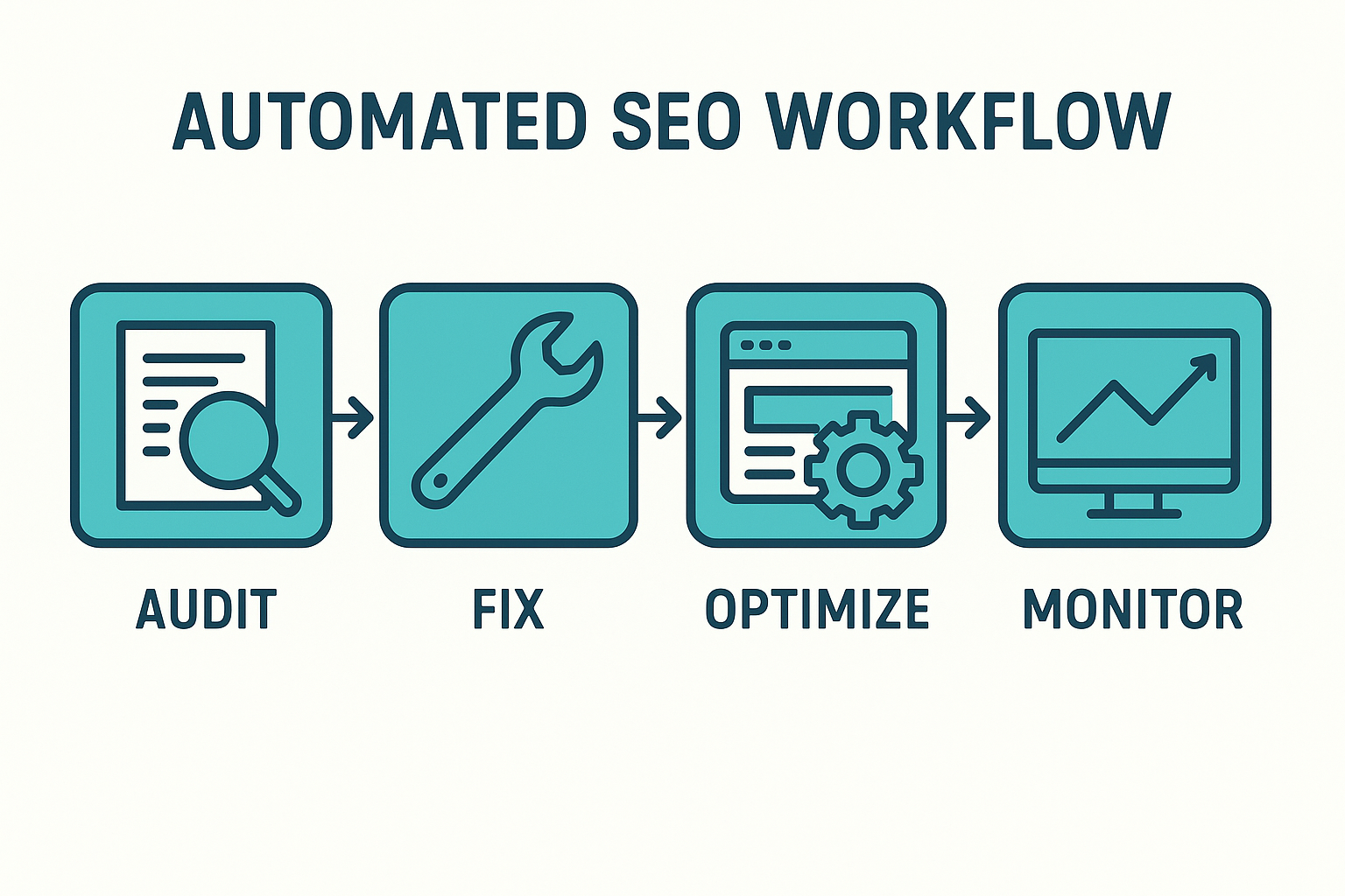 Four-step workflow diagram of search engine ranking automation process