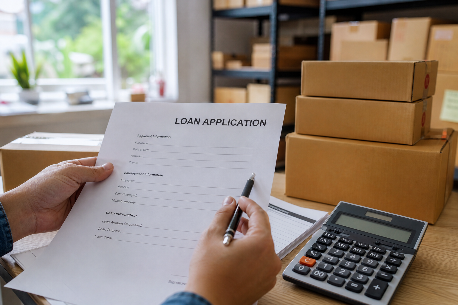 Business owner completing paperwork to compare inventory funding types