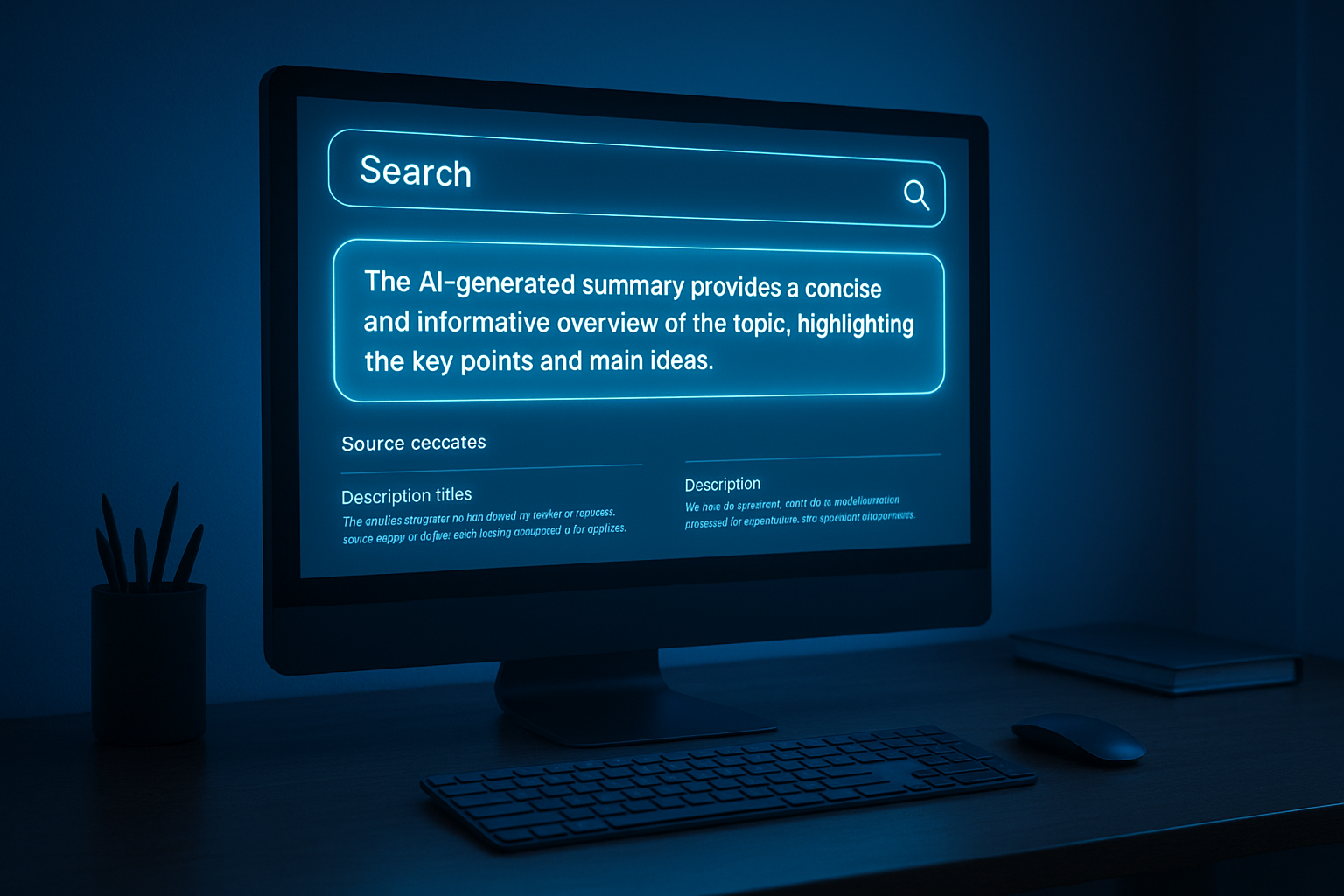 AI-generated Google overview block appearing at the top of a search results page on a desktop monitor