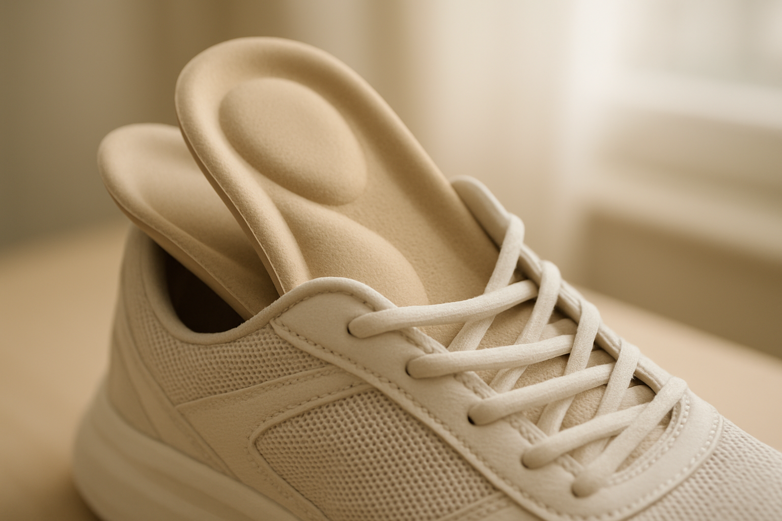 Comfortable walking insoles resting inside an athletic shoe for daily support