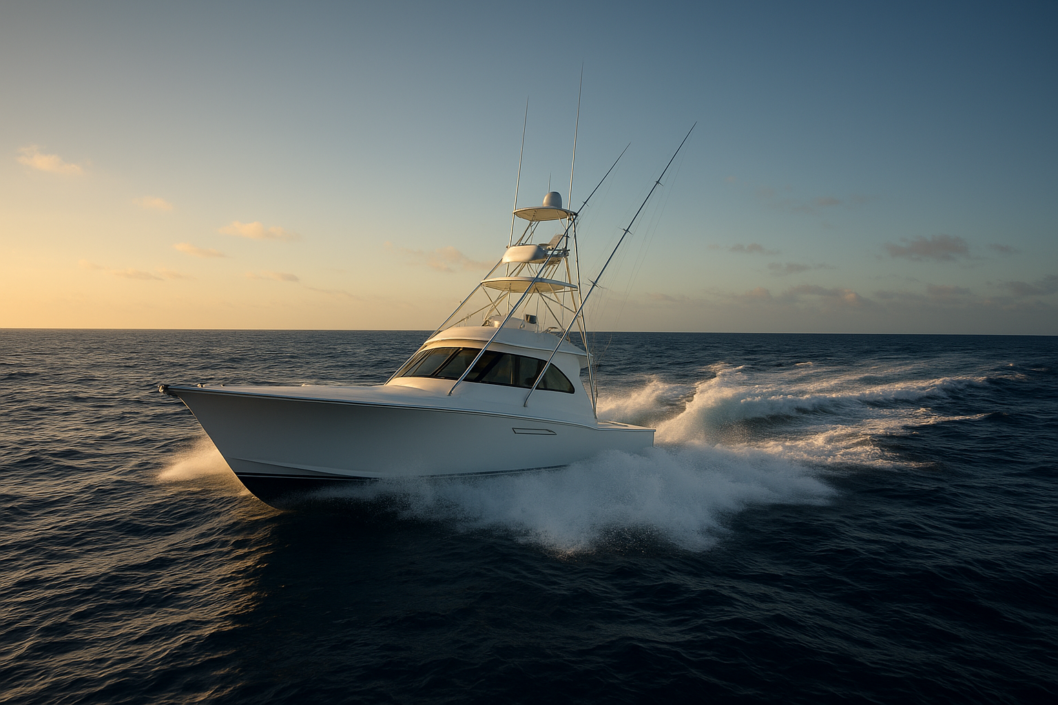 Charter boat heading out for offshore fishing north myrtle beach trip at sunrise
