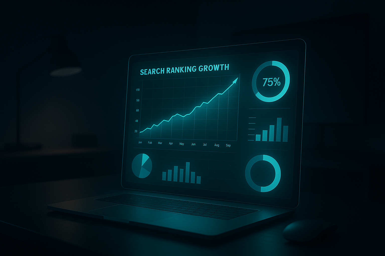 Dashboard visualizing website optimization automation analytics and ranking growth