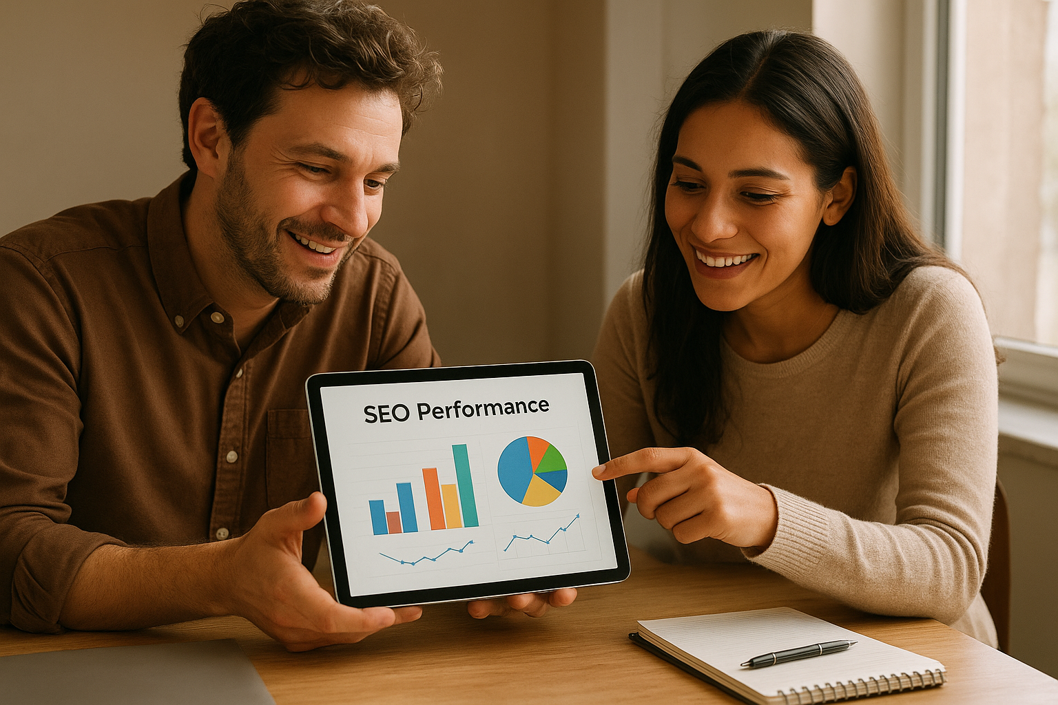 Small business team reviewing AI-driven optimization results from an automated ranking platform