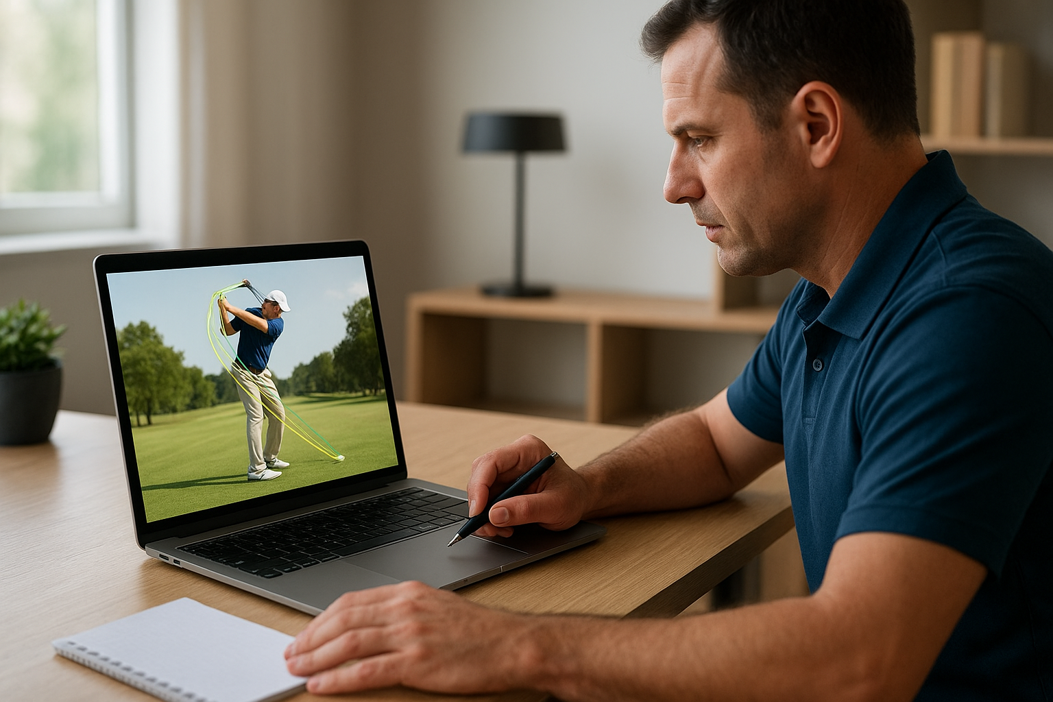 Coach reviewing swing video data to analyze golf swing mechanics remotely