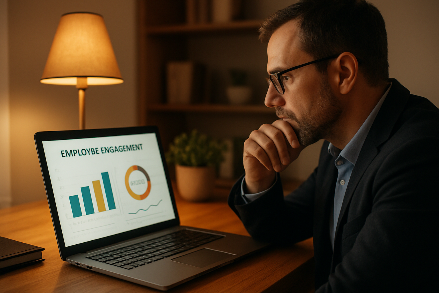 Business leader analyzing employee engagement metrics as part of an organization development strategy review